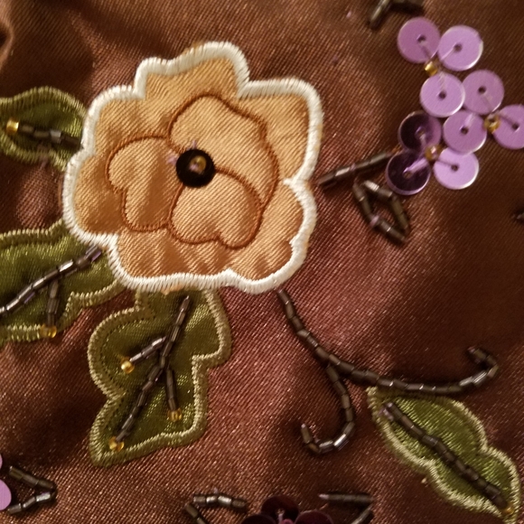 Vintage Brown Satin Clutch Bag - Picture 3 of 9